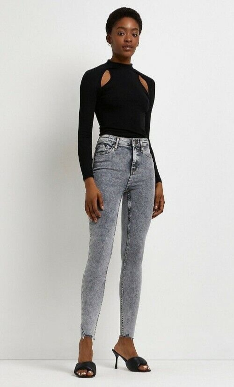 Rivet Island High-Rise Tall Women's US Sz 14 Skinny Distressed Crop Hem Jeans